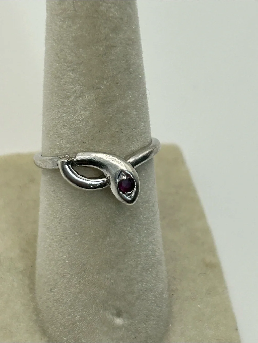 Sterling Silver Snake Ring Purplish Red Crystal Size 4.5 Stamped 925 Vintage